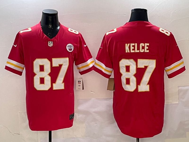 Men Kansas City Chiefs 87 Kelce Red Three generations Nike 2025 Vapor Limited NFL Jersey style 1